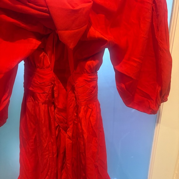 Sweeter With Time Balloon Sleeve Red Dress- Pink Lily - Picture 4 of 7